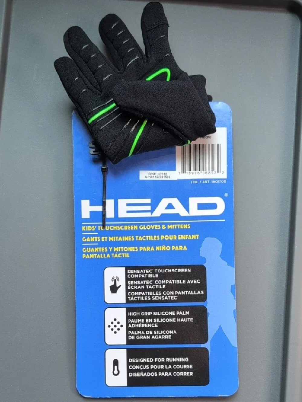 Head Kid's Touchscreen Running Gloves with Neon Green Accent NWT